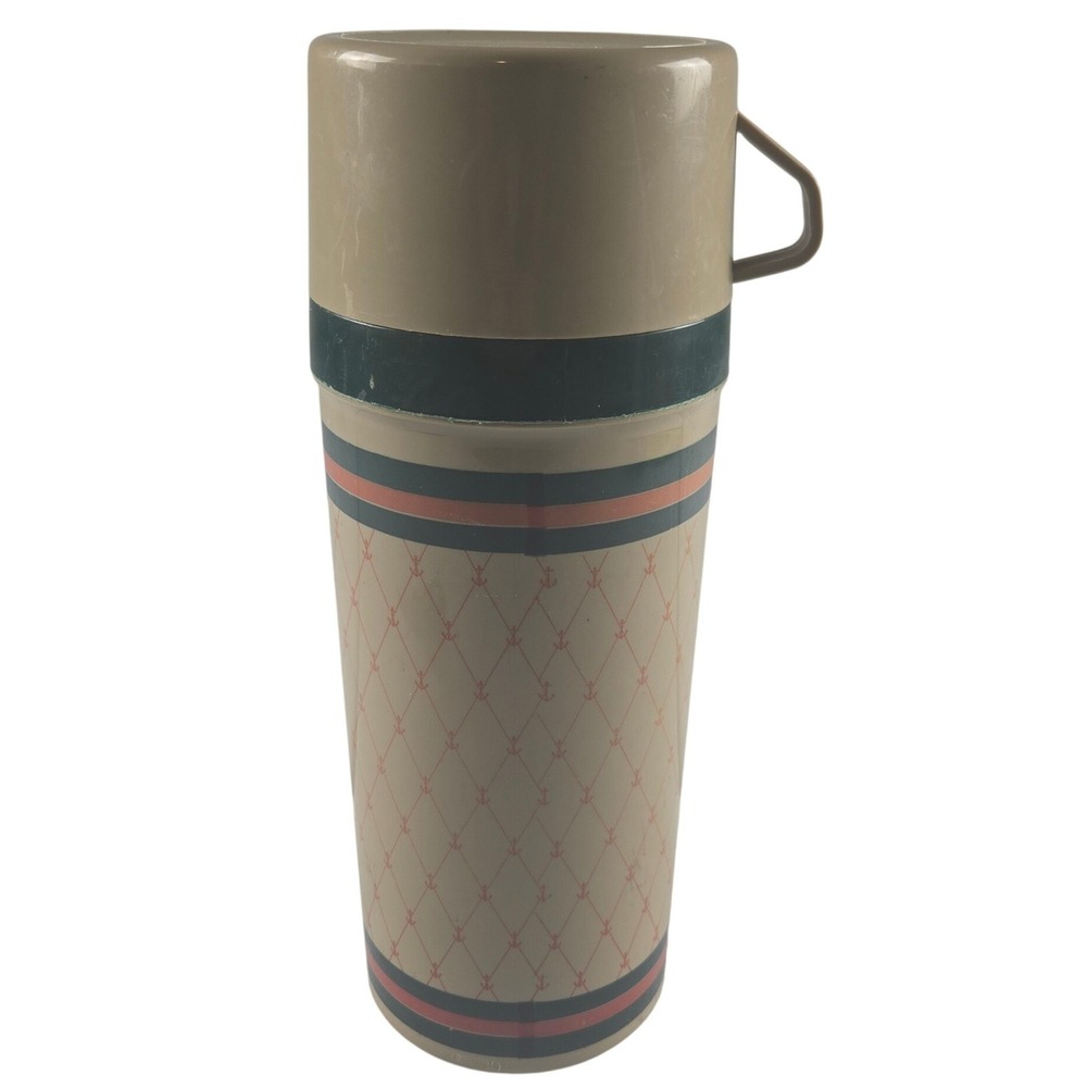 Vintage Aladdin 1 Qt Thermos Retro 80s Geometric Camping Coffee Bottle USA Cup